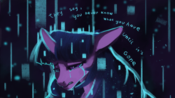 Size: 1920x1080 | Tagged: safe, artist:hierozaki, twilight sparkle, pony, g4, crying, sad, solo, they say you never know what you have until it's gone
