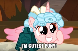 Size: 751x500 | Tagged: safe, edit, edited screencap, screencap, cozy glow, alicorn, pegasus, pony, g4, season 9, the ending of the end, alicornified, bell, caption, cozy glow is best facemaker, cozybetes, cozycorn, cute, cuteness overload, evil cuteness, female, grogar's bell, image macro, imgflip, race swap, solo, text, truth