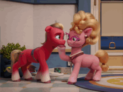 Size: 800x599 | Tagged: safe, screencap, phyllis cloverleaf, sprout cloverleaf, earth pony, pony, g5, my little pony: a new generation, spoiler:my little pony: a new generation, 3d, animated, cropped, duo, female, gif, male, mare, mother and child, mother and son, stallion