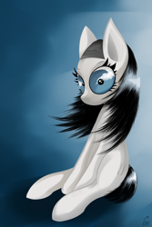 Size: 1600x2400 | Tagged: safe, artist:teknibaal, oc, oc only, oc:null, earth pony, pony, headband, looking at you, null, signature, sitting, sogreatandpowerful, solo