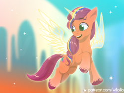 Size: 1600x1200 | Tagged: safe, artist:willoillo, sunny starscout, alicorn, earth pony, pony, g5, my little pony: a new generation, spoiler:my little pony: a new generation, alicornified, artificial wings, augmented, female, horn, magic, magic horn, magic wings, mane stripe sunny, mare, race swap, spoiler, sunnycorn, wings