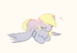 Size: 3500x2400 | Tagged: safe, artist:manicpanda, derpy hooves, pegasus, pony, g4, cute, derpabetes, eyes closed, female, fur, high res, lying down, nap, prone, sleeping, solo, spread wings, wings, wings down