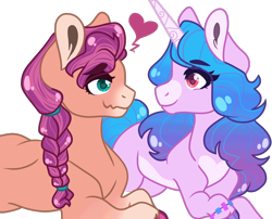 Size: 1414x1142 | Tagged: safe, artist:buttercupisqueen, izzy moonbow, sunny starscout, g5, my little pony: a new generation, spoiler:my little pony: a new generation, female, heart, lesbian, ship:moonscout, shipping, simple background, transparent background