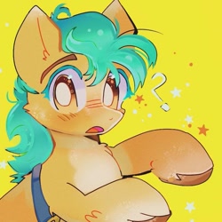 Size: 813x812 | Tagged: safe, artist:bug-roux, hitch trailblazer, earth pony, pony, g5, confused, cute, hitchbetes, male, simple background, solo, stallion, yellow background