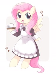 Size: 1464x1952 | Tagged: safe, artist:ginmaruxx, fluttershy, pegasus, semi-anthro, g4, arm hooves, blushing, clothes, cute, daaaaaaaaaaaw, dress, female, fluttermaid, maid, mare, open mouth, shyabetes, skirt, solo