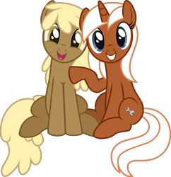 Size: 9091x9408 | Tagged: safe, artist:thatusualguy06, mjölna, silver spanner, earth pony, pony, unicorn, .svg available, absurd resolution, duo, duo female, female, mare, open mouth, open smile, simple background, sitting, smiling, transparent background, vector