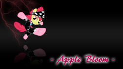 Size: 1920x1080 | Tagged: safe, artist:shelmo69, apple bloom, earth pony, pony, g4, clothes, female, filly, kick, solo, wallpaper