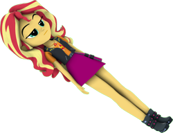 Size: 2642x2033 | Tagged: safe, artist:wissle, sunset shimmer, equestria girls, g4, 3d, clothes, female, genshin impact, high res, legs together, lying down, meme, qiqi fallen, simple background, solo, source filmmaker, transparent background