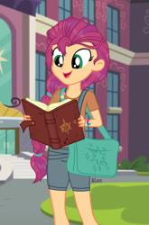 Size: 1280x1943 | Tagged: safe, artist:1alexgreen1, sunny starscout, equestria girls, g4, g5, my little pony: a new generation, book, bracelet, canterlot high, equestria girls-ified, female, g5 to equestria girls, g5 to g4, generation leap, jewelry, purse, solo, twilight sparkle's cutie mark