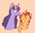 Size: 628x591 | Tagged: safe, artist:foxgloveartdumps, sunset shimmer, twilight sparkle, alicorn, pony, unicorn, g4, the last problem, female, height difference, imminent kissing, lesbian, older, older twilight, older twilight sparkle (alicorn), princess twilight 2.0, ship:sunsetsparkle, shipping, size difference, twilight sparkle (alicorn)