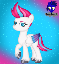 Size: 3840x4154 | Tagged: safe, artist:damlanil, zipp storm, pegasus, pony, g5, my little pony: a new generation, adorazipp, colored wings, cute, eyebrows, female, leg fluff, looking at you, mare, raised hoof, raised leg, shiny, smiling, solo, vector, wings