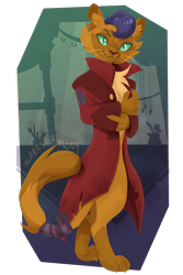 Size: 2000x3000 | Tagged: safe, artist:alabasterpeony, capper dapperpaws, abyssinian, anthro, g4, chest fluff, clothes, coat, commission, commissioner:reversalmushroom, high res, male, simple background, solo, transparent background