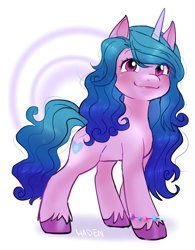 Size: 1250x1600 | Tagged: source needed, safe, artist:haden-2375, izzy moonbow, pony, unicorn, g5, my little pony: a new generation, spoiler:my little pony: a new generation, bracelet, cute, female, izzybetes, jewelry, mare, smiling, solo, unshorn fetlocks