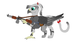 Size: 3264x1836 | Tagged: safe, artist:jack-varus, oc, oc only, oc:ida whiptail, griffon, fallout equestria, armor, fallout equestria: longtalons, female, griffon oc, gun, rpd, simple background, talon merc, transparent background, weapon