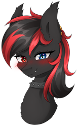 Size: 2491x4094 | Tagged: safe, artist:torihime, oc, oc only, oc:sharpe, bat pony, pony, bat pony oc, blushing, bust, choker, commission, cute, fangs, female, heart eyes, heterochromia, looking at you, mare, piercing, portrait, simple background, solo, spiked choker, transparent background, wingding eyes, ych result