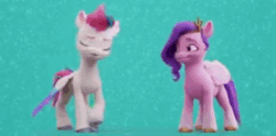 Size: 780x387 | Tagged: safe, screencap, pipp petals, twilight sparkle, zipp storm, pegasus, pony, g5, my little pony: a new generation, spoiler:my little pony: a new generation, 3d, adorapipp, adorazipp, animated, cartoon physics, cropped, cute, duo, female, gif, hammerspace, hammerspace wings, royal sisters (g5), siblings, sisters, toy, trotting, trotting in place
