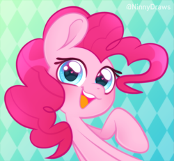 Size: 2057x1901 | Tagged: safe, artist:ninnydraws, pinkie pie, earth pony, pony, g4, blushing, bust, cute, diapinkes, female, heart eyes, looking at you, mare, ponytober, smiling, solo, wingding eyes