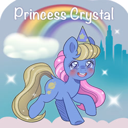 Size: 1920x1920 | Tagged: safe, artist:pierogarts, princess crystal, pony, g2, big smile, blushing, dock, female, looking at you, mare, princess, rainbow, smiling, smiling at you, solo, tail