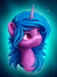 Size: 1084x1447 | Tagged: safe, artist:itssim, izzy moonbow, pony, unicorn, g5, my little pony: a new generation, abstract background, bust, cute, female, heart, heart eyes, izzybetes, looking away, mare, portrait, smiling, solo, three quarter view, wingding eyes