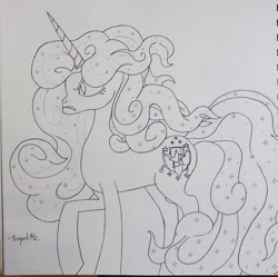 Size: 1280x1273 | Tagged: safe, artist:gojira1604shinomura, sweetie belle, pony, unicorn, g4, nightmare sweetie belle, nightmarified, pencil, pencil drawing, solo, traditional art