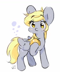 Size: 911x1101 | Tagged: safe, artist:bubbletea, derpy hooves, pegasus, pony, g4, blushing, bubble, cute, derpabetes, female, mare, pocket watch, simple background, solo, white background