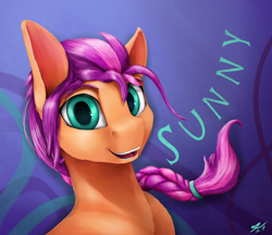Size: 2500x2160 | Tagged: safe, artist:tenebrisnoctus, sunny starscout, earth pony, pony, g5, my little pony: a new generation, spoiler:my little pony: a new generation, bust, female, high res, mare, portrait, signature, smiling, solo