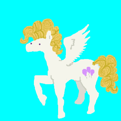 Size: 500x500 | Tagged: safe, artist:askpinkiepieandfriends, surprise, pegasus, pony, g1, ask, blue background, dot eyes, female, mare, raised hoof, simple background, solo, spread wings, tumblr, wings