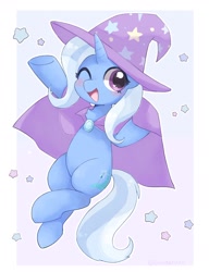 Size: 1500x1952 | Tagged: safe, artist:ginmaruxx, trixie, pony, unicorn, g4, bipedal, blushing, cape, clothes, cute, diatrixes, female, hat, looking at you, mare, one eye closed, smiling, solo, trixie's cape, trixie's hat, wink
