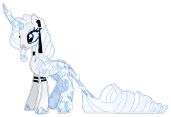 Size: 761x521 | Tagged: safe, artist:vintage-owll, rarity, crystal pony, crystal unicorn, hybrid, pony, unicorn, g4, alternate design, blue eyes, choker, cloven hooves, colored hooves, cracked, crystal hooves, crystal horn, curved horn, ear piercing, earring, eyeshadow, horn, jewelry, leonine tail, makeup, piercing, pretty, redesign, scar, simple background, solo, standing, tail, transparent background