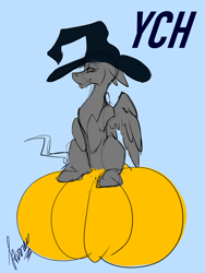 Size: 3000x4000 | Tagged: safe, artist:stirren, oc, oc only, pony, commission, cute, halloween, hat, holiday, looking at you, multislot, pumpkin, sitting, solo, witch hat, your character here