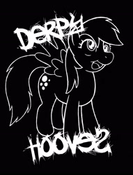 Size: 2256x2952 | Tagged: safe, artist:hirurux, derpy hooves, pegasus, pony, g4, black and white, black background, grayscale, high res, monochrome, open mouth, open smile, simple background, smiling, solo