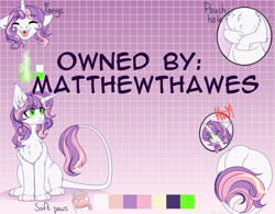 Size: 2950x2300 | Tagged: safe, artist:nika-rain, oc, oc only, pony, unicorn, commission, ear fluff, fangs, female, fluffy, high res, horn, long horn, long tail, paws, reference sheet, solo, tail