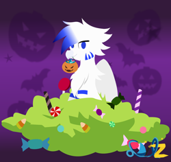 Size: 1864x1761 | Tagged: safe, artist:samsailz, oc, oc:light speed, griffon, candy, candy pile, commission, food, halloween, holiday, ych result