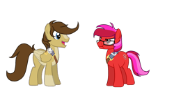 Size: 1800x1000 | Tagged: safe, artist:ngthanhphong, oc, oc only, oc:buttercup, oc:ruby star, earth pony, pegasus, pony, g5, badge, clothes, costume, deputy, glasses, male, sheriff, show accurate, stallion