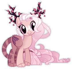 Size: 2874x2756 | Tagged: safe, artist:vintage-owll, oc, oc only, oc:sakura, hybrid, pony, antlers, female, flower, high res, simple background, solo, transparent background