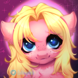 Size: 500x500 | Tagged: safe, artist:cabbage-arts, oc, oc only, oc:mio, pony, bust, commission, commissioner:miokomata, female, freckles, mare, portrait, smiling, solo