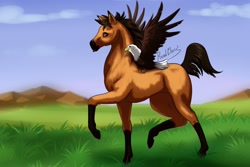 Size: 2560x1711 | Tagged: safe, artist:thechris, bird, eagle, horse, cute, earth, fur, hooves, legs, realistic horse legs, semi-realistic, simple background, tail