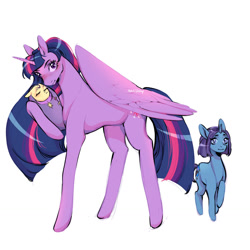 Size: 1280x1280 | Tagged: safe, artist:lovelyluckyy, twilight sparkle, oc, alicorn, pony, unicorn, g4, female, foal, offspring, parent:twilight sparkle, simple background, twilight sparkle (alicorn), white background