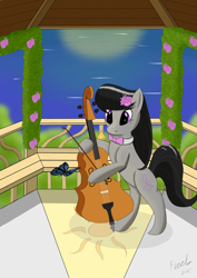 Size: 2894x4093 | Tagged: safe, artist:fizzban08, octavia melody, butterfly, earth pony, pony, g4, bipedal, cello, female, gazebo, musical instrument, solo