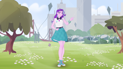 Size: 3840x2160 | Tagged: safe, artist:darthlena, starlight glimmer, equestria girls, g4, city, clothes, converse, female, high res, kite, park, shoes, skirt, sneakers, solo focus