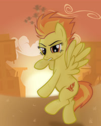 Size: 4000x5000 | Tagged: safe, artist:darthlena, spitfire, pegasus, pony, g4, bipedal, desert, female, fight, looking at you, solo