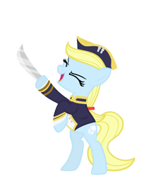 Size: 3000x3500 | Tagged: safe, artist:darthlena, oc, oc only, oc:charlotte, earth pony, pony, bipedal, clothes, eyes closed, female, hat, high res, hoof hold, mascot, simple background, solo, sword, transparent background, weapon