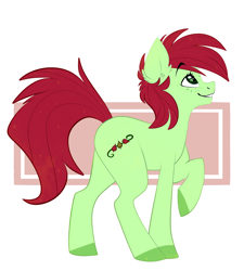 Size: 1420x1577 | Tagged: safe, artist:ecoelus, oc, oc only, earth pony, pony, abstract background, colored hooves, eyebrows, eyebrows visible through hair, female, freckles, green eyes, heart eyes, mare, raised hoof, smiling, solo, wingding eyes