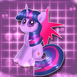 Size: 3983x3989 | Tagged: safe, artist:doraeartdreams-aspy, twilight sparkle, pony, unicorn, g4, abstract background, blushing, cute, cutie mark background, female, high res, sitting, solo, unicorn twilight