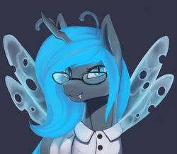 Size: 2379x2067 | Tagged: safe, artist:mrscroup, oc, oc only, oc:queen fylifa, changeling, equestria at war mod, antennae, bust, changeling oc, glasses, glowing mane, high res, portrait, solo