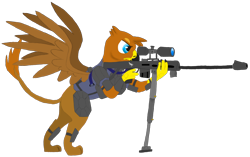 Size: 2524x1590 | Tagged: safe, artist:jack-varus, oc, oc only, oc:isaac, griffon, fallout equestria, armor, fallout equestria: longtalons, griffon oc, gun, male, rifle, simple background, sniper, sniper rifle, talon merc, transparent background, weapon