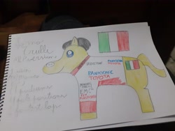 Size: 4128x3096 | Tagged: safe, artist:super-coyote1804, pony, colored pencil drawing, formula 1, italy, jarno trulli, ponified, solo, traditional art