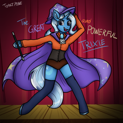 Size: 2048x2048 | Tagged: safe, artist:toastpone, trixie, unicorn, anthro, semi-anthro, unguligrade anthro, g4, arm hooves, high res, magic, performance, stage