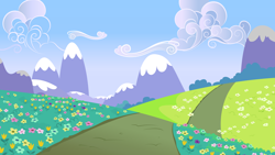 Size: 3266x1837 | Tagged: safe, artist:lahirien, flight to the finish, g4, season 4, background, cloud, flower, high res, hill, meadow, mountain, no pony, scenery, vector