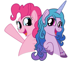 Size: 3200x2500 | Tagged: safe, artist:dashyoshi, izzy moonbow, pinkie pie, earth pony, pony, unicorn, g4, g5, my little pony: a new generation, .svg available, cute, happy, happy birthday mlp:fim, high res, inkscape, looking at you, mlp fim's eleventh anniversary, open mouth, simple background, smiling, the new pinkie pie, transparent background